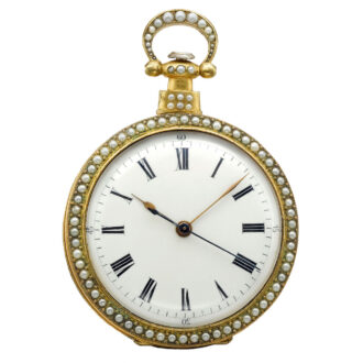 A gold Swiss enamel, pearl-set center seconds watch Circa 1880
