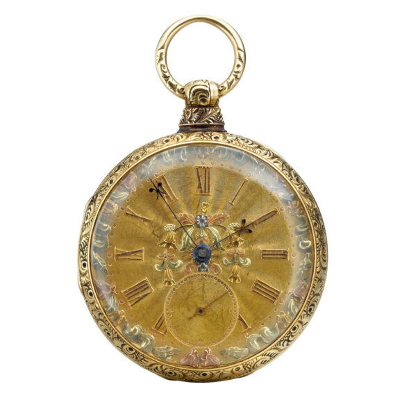 A decorative English yellow gold open-faced watch Circa 1880