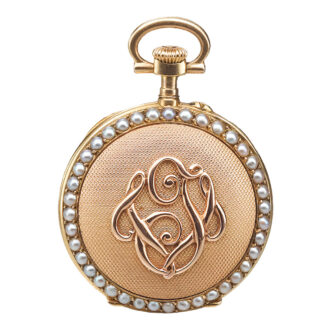 A yellow gold Swiss pearl-set keyless lever watch Circa 1900
