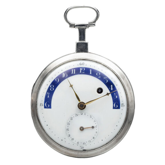 A rare Swiss silver retrograde hour watch with date Circa 1800