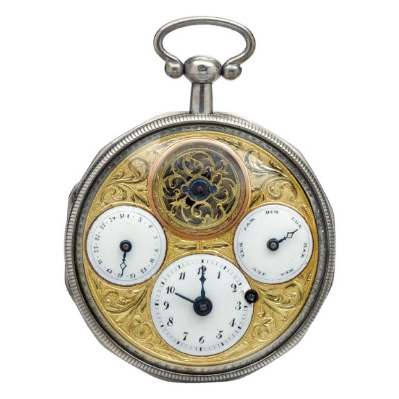 A rare and unusual Swiss silver calendar watch Circa 1800