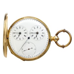 An English gold dual time zone watch, regulator dial, circa 1850