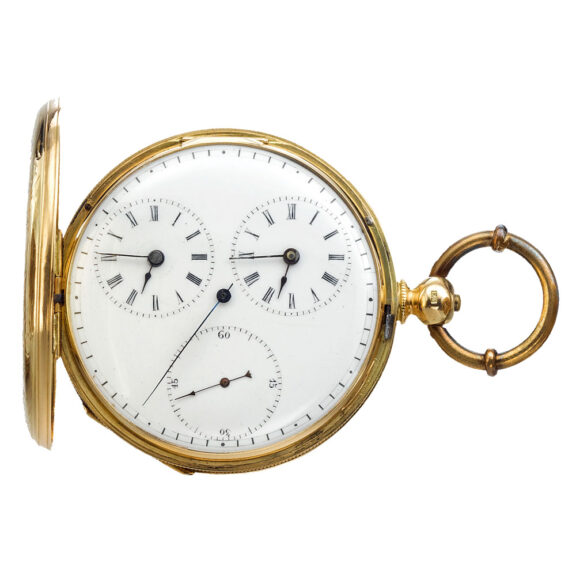 An English gold dual time zone watch, regulator dial, circa 1850