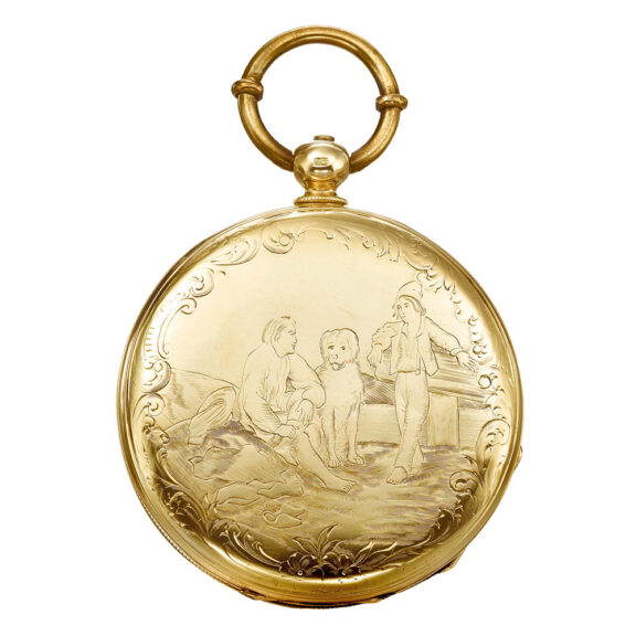 An English gold dual time zone watch, regulator dial, circa 1850 An English gold dual time zone watch, regulator dial, circa 1850