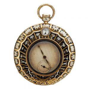 A gold Swiss enamel jump hour quarter repeater Circa 1830
