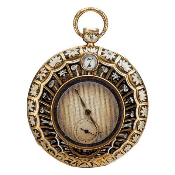 A gold Swiss enamel jump hour quarter repeater Circa 1830