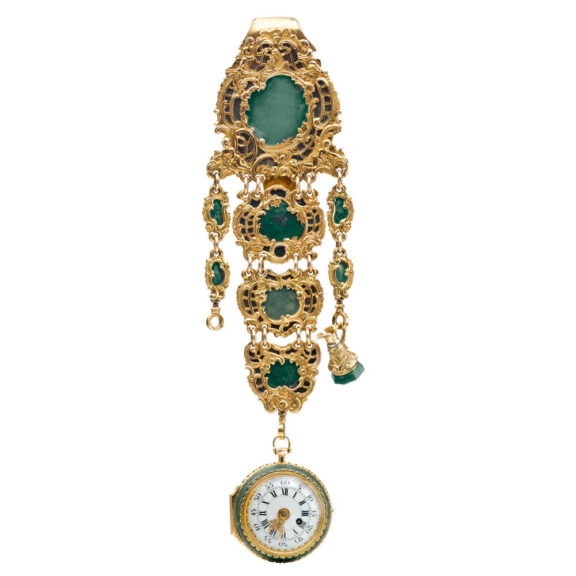 English moss agate watch with matching chatelaine Circa 1830