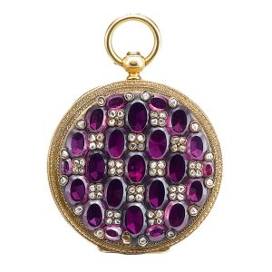 A yellow gold Swiss amethyst and diamond set watch Circa 1820