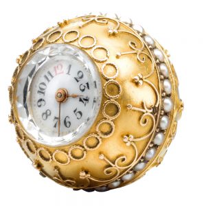A fine yellow gold Swiss pearl-set ball-form watch Circa 1880