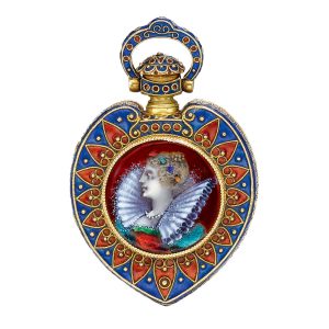A gold Swiss enamel heart form keyless watch Circa 1900