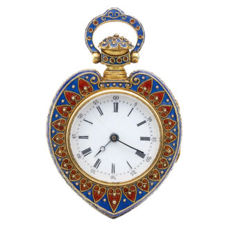 A gold Swiss enamel heart form keyless watch Circa 1900