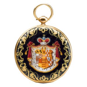 A yellow gold Swiss enamel hunting-cased watch Circa 1820