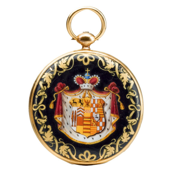 A yellow gold Swiss enamel hunting-cased watch Circa 1820