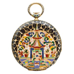 A gold French champleve enamel quarter repeater Circa 1850