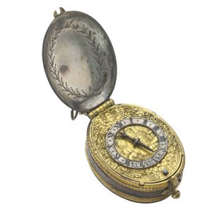 An early silver English gilt metal oval verge watch Circa 1630