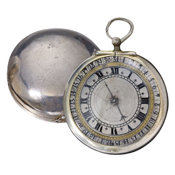 A rare and early English silver pair case date watch Circa 1660