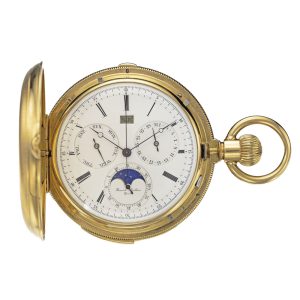 Swiss gold five minute repeating calendar chronograph Circa 1880