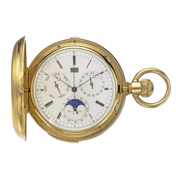 Swiss gold five minute repeating calendar chronograph Circa 1880
