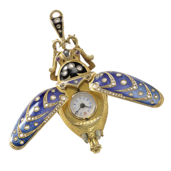 A gold Swiss enamel and diamond-set beetle watch Circa 1880