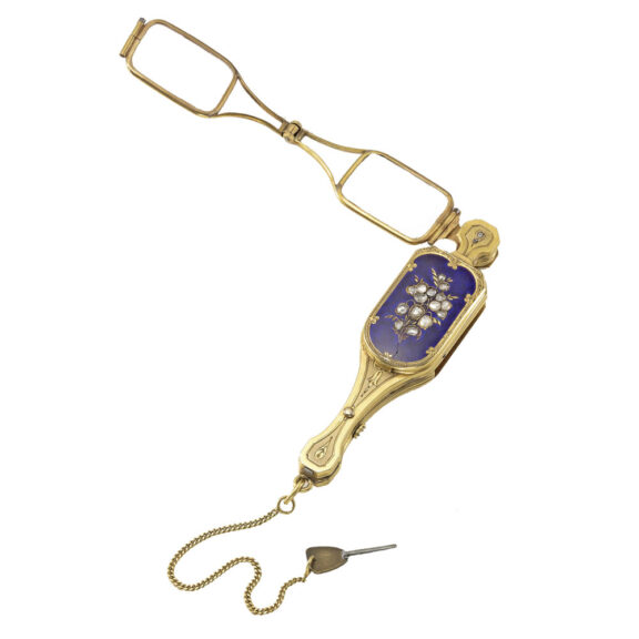 Gold Swiss enamel and diamond-set lorgnette watch Circa 1850