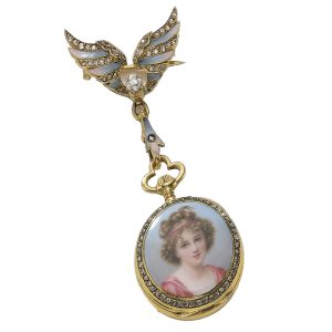 A lady’s 18k gold Swiss enamel diamond-set watch Circa 1910
