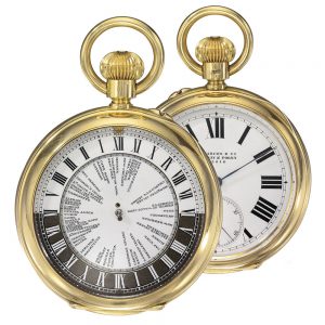 An 18k gold English double dialed world time watch Circa 1910
