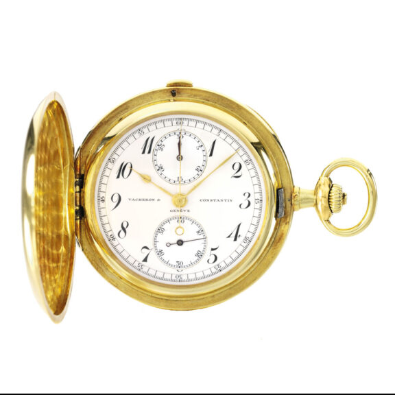 A Swiss yellow gold chronograph watch with register Circa 1907