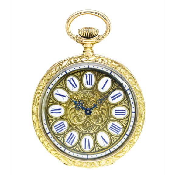 Swiss 18K pink gold open faced lever pocket watch Circa 1893