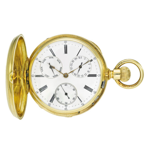 A French gold hunting cased watch with day and date Circa 1890