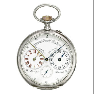 A silver Swiss open-faced watch with two time zones Circa 1890
