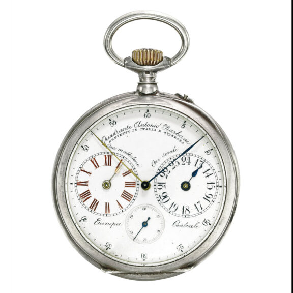 A silver Swiss open-faced watch with two time zones Circa 1890
