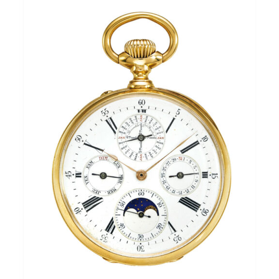 A Swiss pink gold keyless perpetual calendar watch Circa 1910