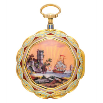 A Swiss 18k gold and enamel quarter repeating verge Circa 1814
