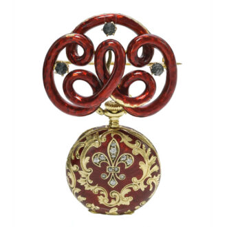 A Swiss gold enamel and diamond watch with brooch Circa 1899