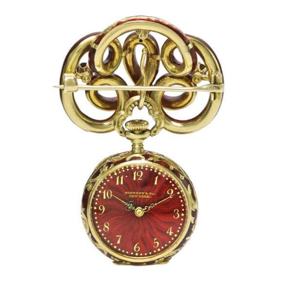 A Swiss gold enamel and diamond watch with brooch Circa 1899 A Swiss gold enamel and diamond watch with brooch Circa 1899