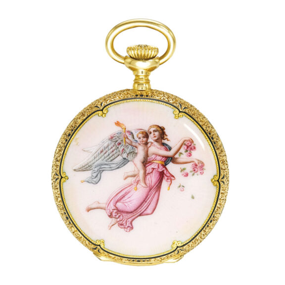 A small Swiss gold and enamel Patek Philippe watch Circa 1901 A small Swiss gold and enamel Patek Philippe watch Circa 1901
