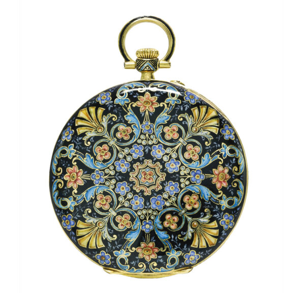 A slim Swiss yellow gold and enamel keyless watch Circa 1910 A slim Swiss yellow gold and enamel keyless watch Circa 1910