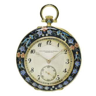 A slim Swiss yellow gold and enamel keyless watch Circa 1910 A slim Swiss yellow gold and enamel keyless watch Circa 1910