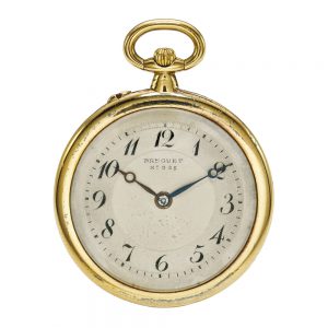 A slim French yellow gold open faced keyless watch Circa 1900