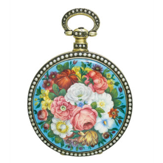 Swiss gilt metal, enamel, pearl-set centre seconds Circa 1860