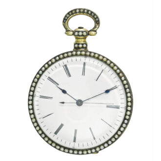 Swiss gilt metal, enamel, pearl-set centre seconds Circa 1860
