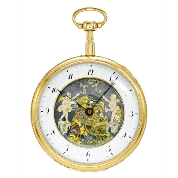 Swiss gold skeletonised quarter repeating automaton Circa 1800