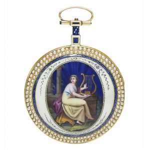 A French yellow gold and enamel open faced watch Circa 1790