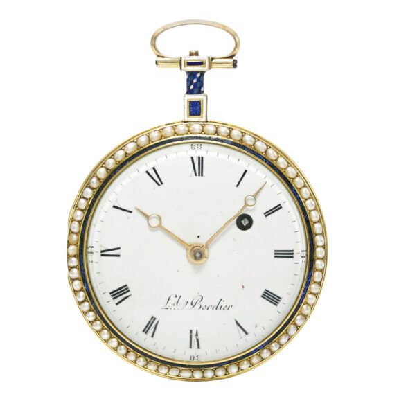 A French yellow gold and enamel open faced watch Circa 1790 A French yellow gold and enamel open faced watch Circa 1790