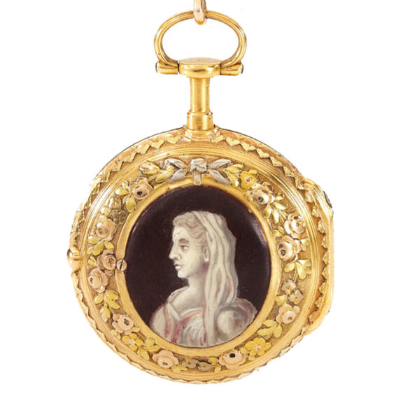 French gold and enamel verge watch with chatelaine Circa 1790 French gold and enamel verge watch with chatelaine Circa 1790