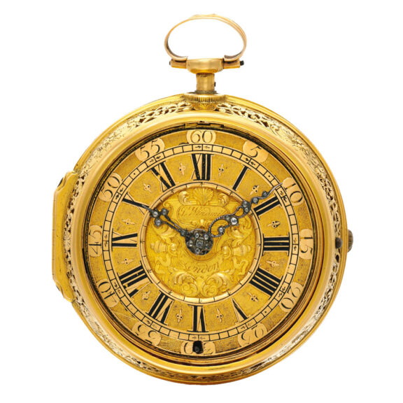 A English gold pair cased rack striking clock watch Circa 1695