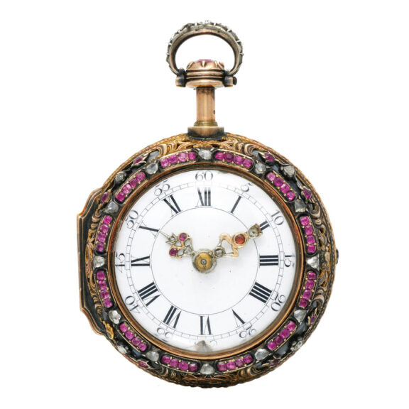 English gold, agate, diamond, ruby, quarter repeater Circa 1760 English gold, agate, diamond, ruby, quarter repeater Circa 1760