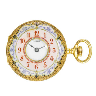 A Swiss gold and enamel half hunting cased watch Circa 1891
