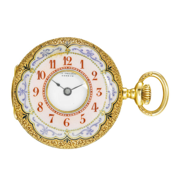 A Swiss gold and enamel half hunting cased watch Circa 1891 A Swiss gold and enamel half hunting cased watch Circa 1891