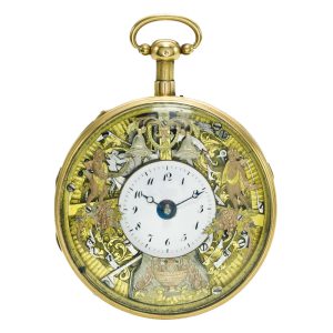Swiss gold quarter repeating erotic automation watch Circa 1800